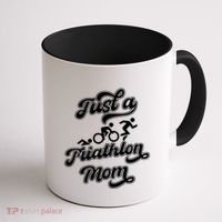 Triathlon Triathlete Running Swimming Just A Triathlon Mom Gift Coffee Mug thumb 1
