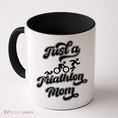 Triathlon Triathlete Running Swimming Just A Triathlon Mom Gift Coffee Mug