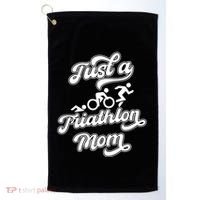 Triathlon Triathlete Running Swimming Just A Triathlon Mom Gift Golf Towel thumb 0