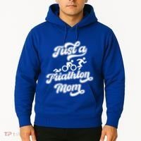 Triathlon Triathlete Running Swimming Just A Triathlon Mom Gift Hoodie thumb 2