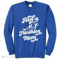 Triathlon Triathlete Running Swimming Just A Triathlon Mom Gift Sweatshirt thumb 0