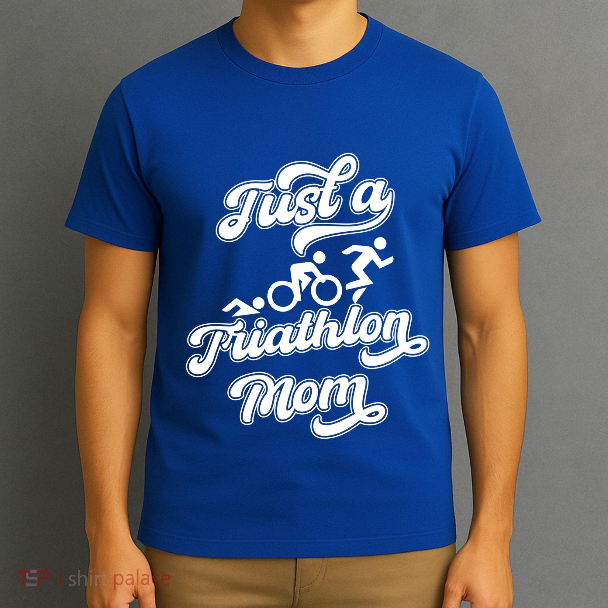 Triathlon Triathlete Running Swimming Just A Triathlon Mom Gift T-Shirt