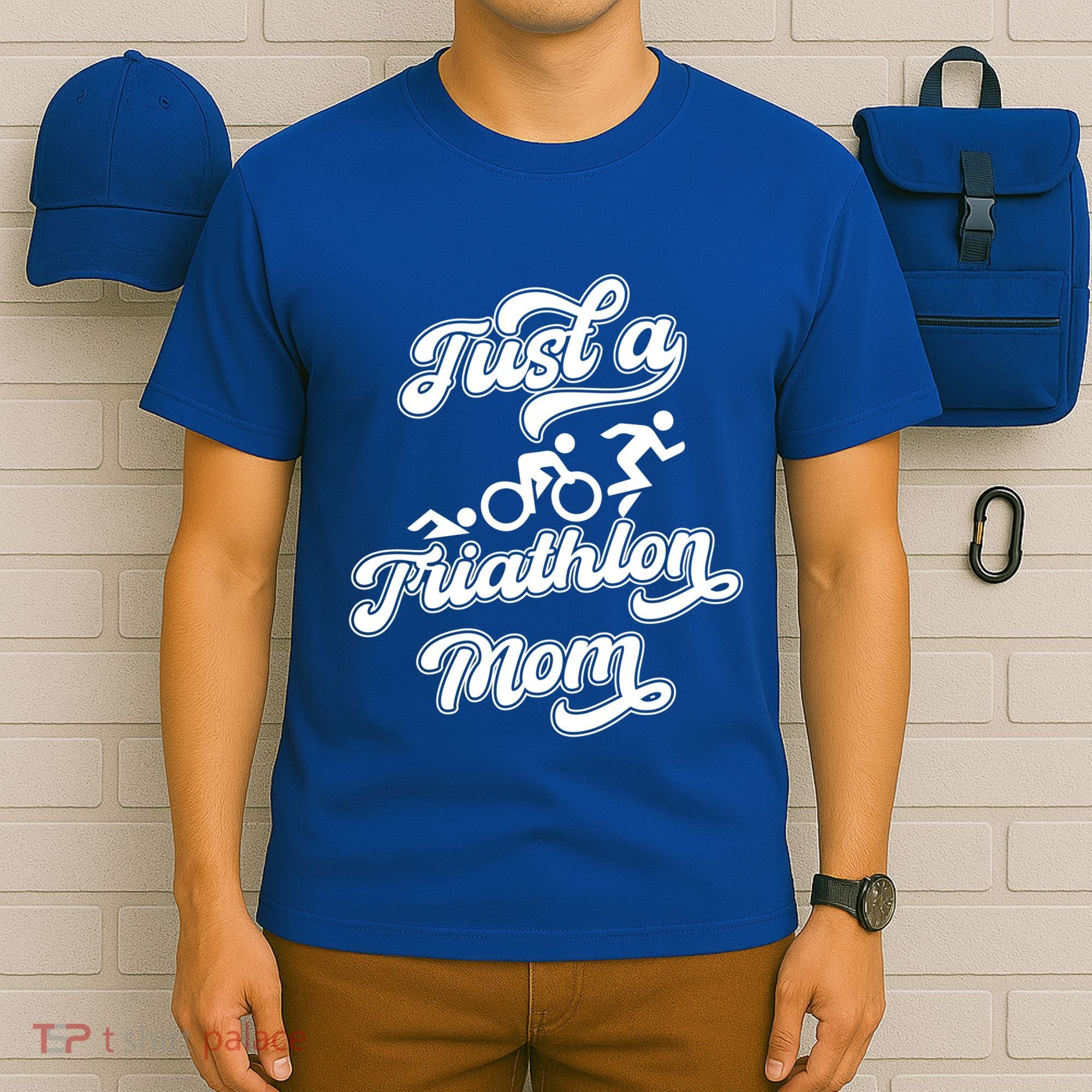 Triathlon Triathlete Running Swimming Just A Triathlon Mom Gift T-Shirt