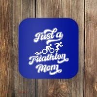Triathlon Triathlete Running Swimming Just A Triathlon Mom Gift Coaster thumb 0