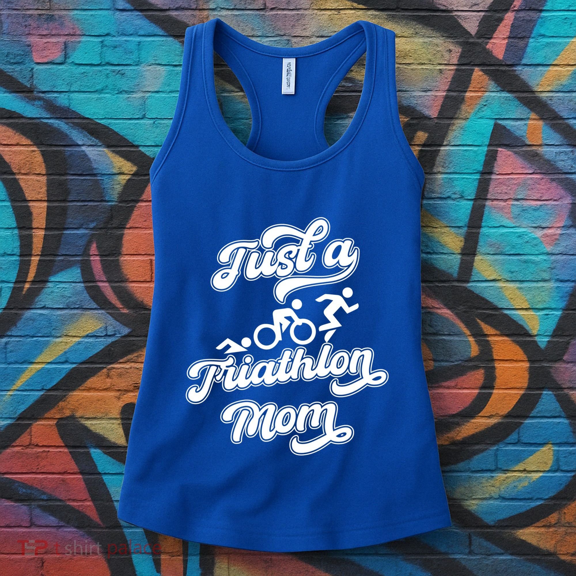 Triathlon Triathlete Running Swimming Just A Triathlon Mom Gift Women's Tank Top