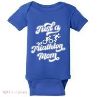 Triathlon Triathlete Running Swimming Just A Triathlon Mom Gift Baby Bodysuit thumb 0
