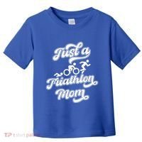 Triathlon Triathlete Running Swimming Just A Triathlon Mom Gift Toddler T-Shirt thumb 0