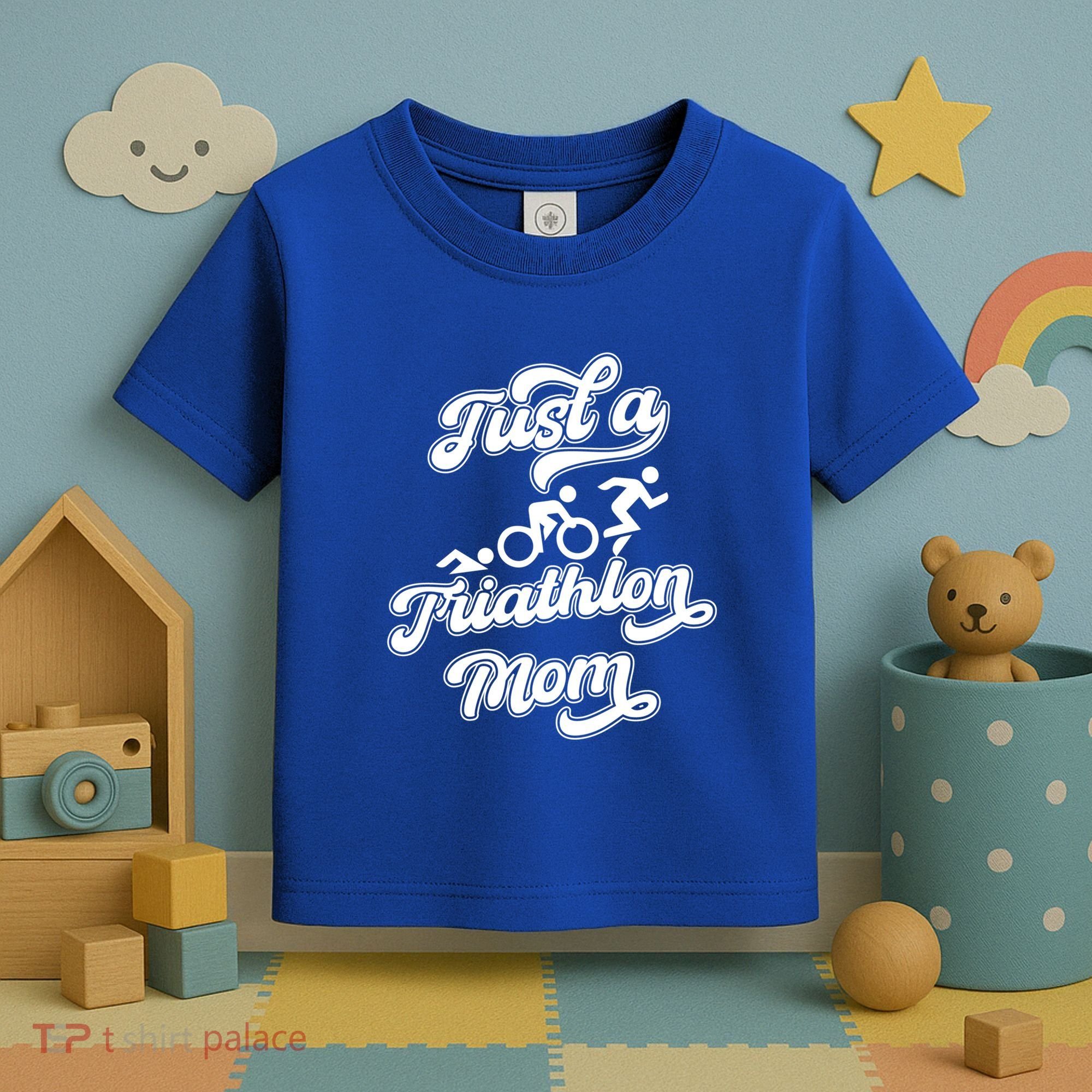 Triathlon Triathlete Running Swimming Just A Triathlon Mom Gift Toddler T-Shirt