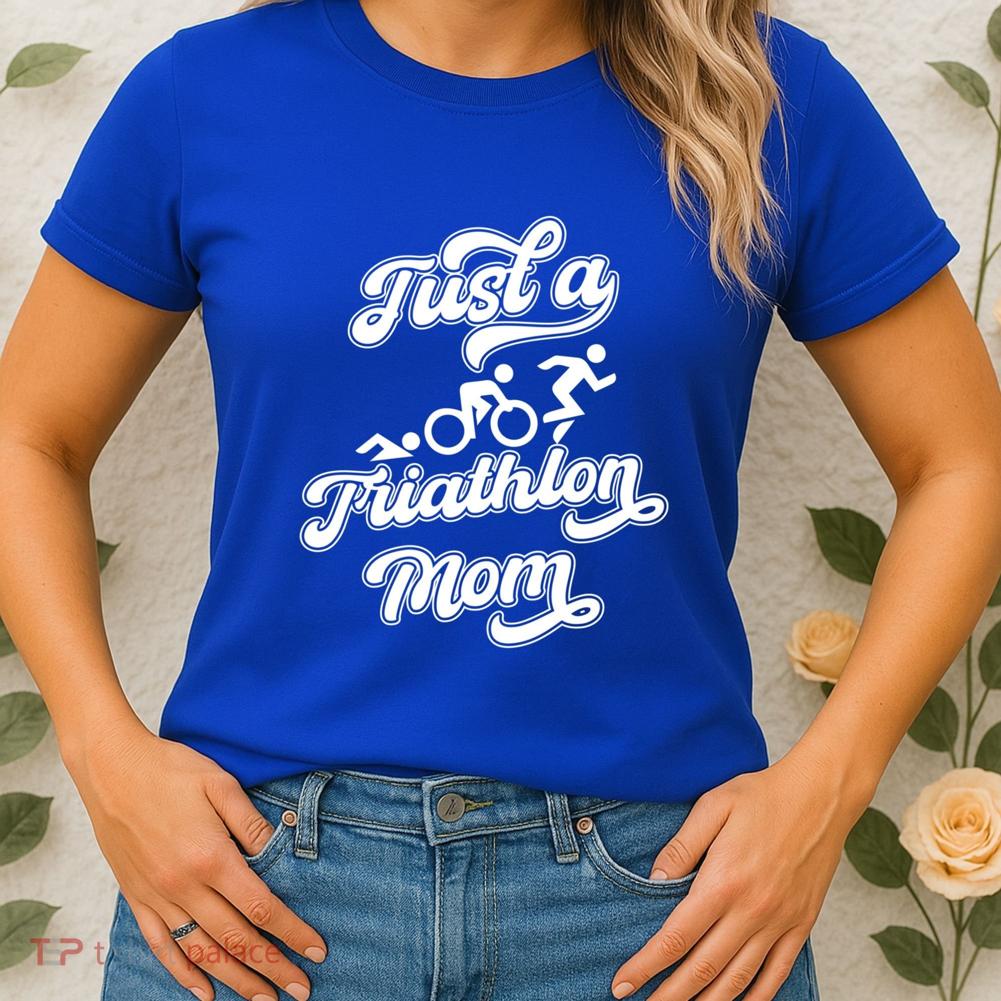 Triathlon Triathlete Running Swimming Just A Triathlon Mom Gift Women's T-Shirt
