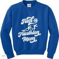 Triathlon Triathlete Running Swimming Just A Triathlon Mom Gift Kids Sweatshirt thumb 0