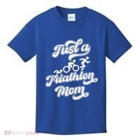 Triathlon Triathlete Running Swimming Just A Triathlon Mom Gift Kids T-Shirt thumb 0