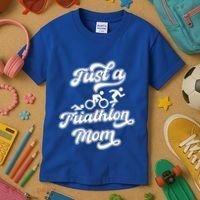 Triathlon Triathlete Running Swimming Just A Triathlon Mom Gift Kids T-Shirt thumb 3