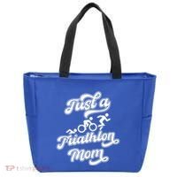 Triathlon Triathlete Running Swimming Just A Triathlon Mom Gift Tote Bag thumb 0