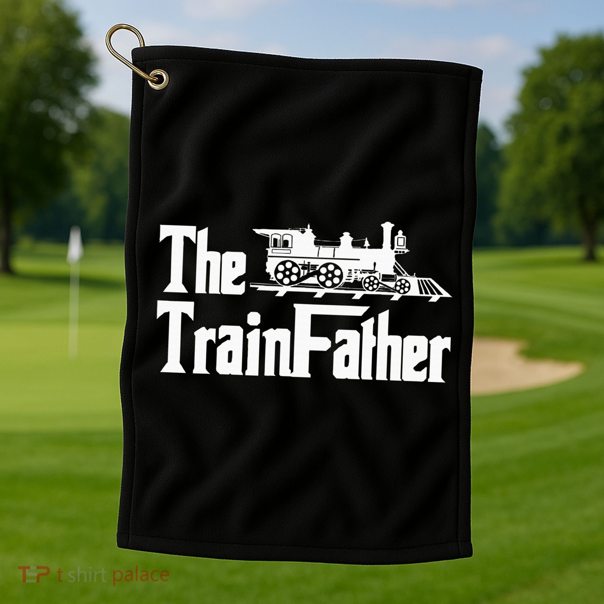 The Trainfather  Railroad Model Train Collector Conductor Golf Towel