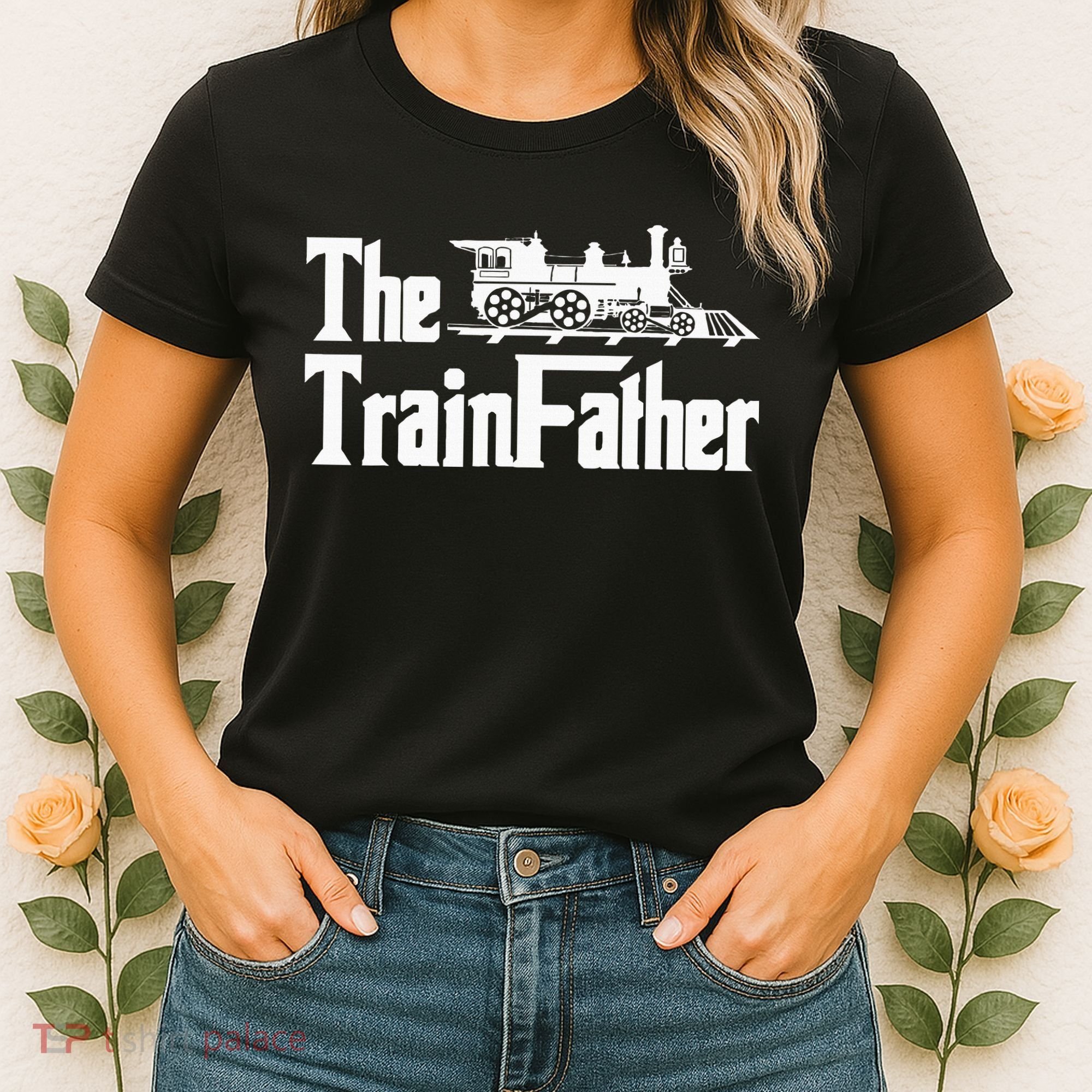 The Trainfather  Railroad Model Train Collector Conductor Women's T-Shirt