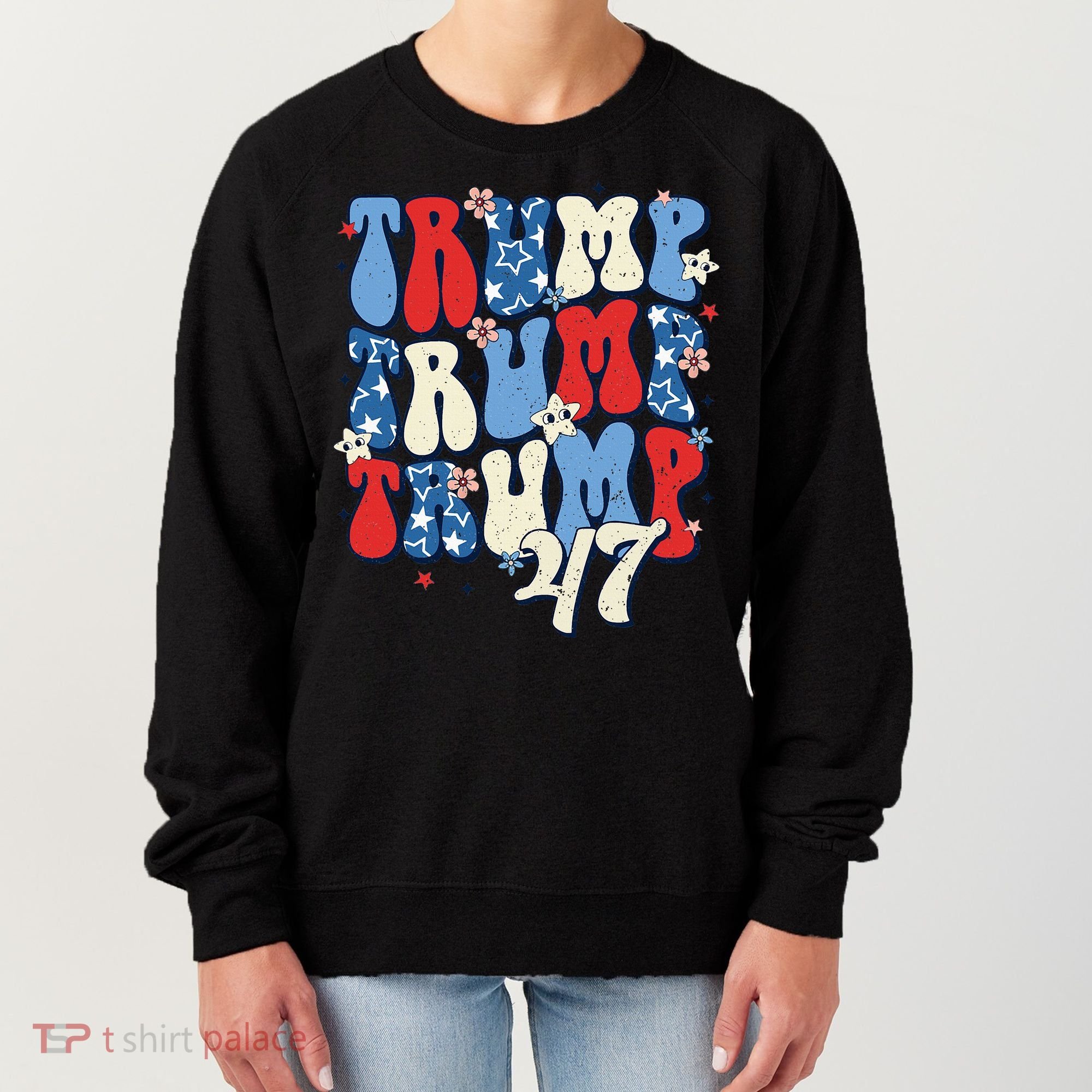 Trump2024ElectionGroovyRetro4thOfJulyDonaldTrump47 Women's Sweatshirt