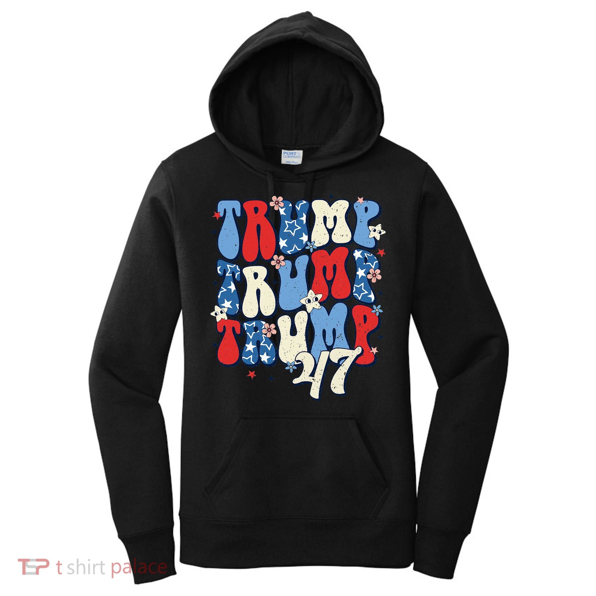 Trump2024ElectionGroovyRetro4thOfJulyDonaldTrump47 Women's Hoodie