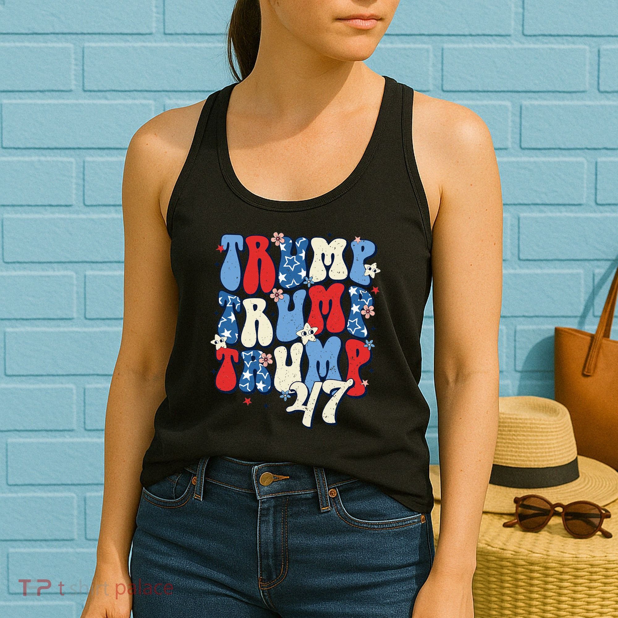 Trump2024ElectionGroovyRetro4thOfJulyDonaldTrump47 Women's Tank Top