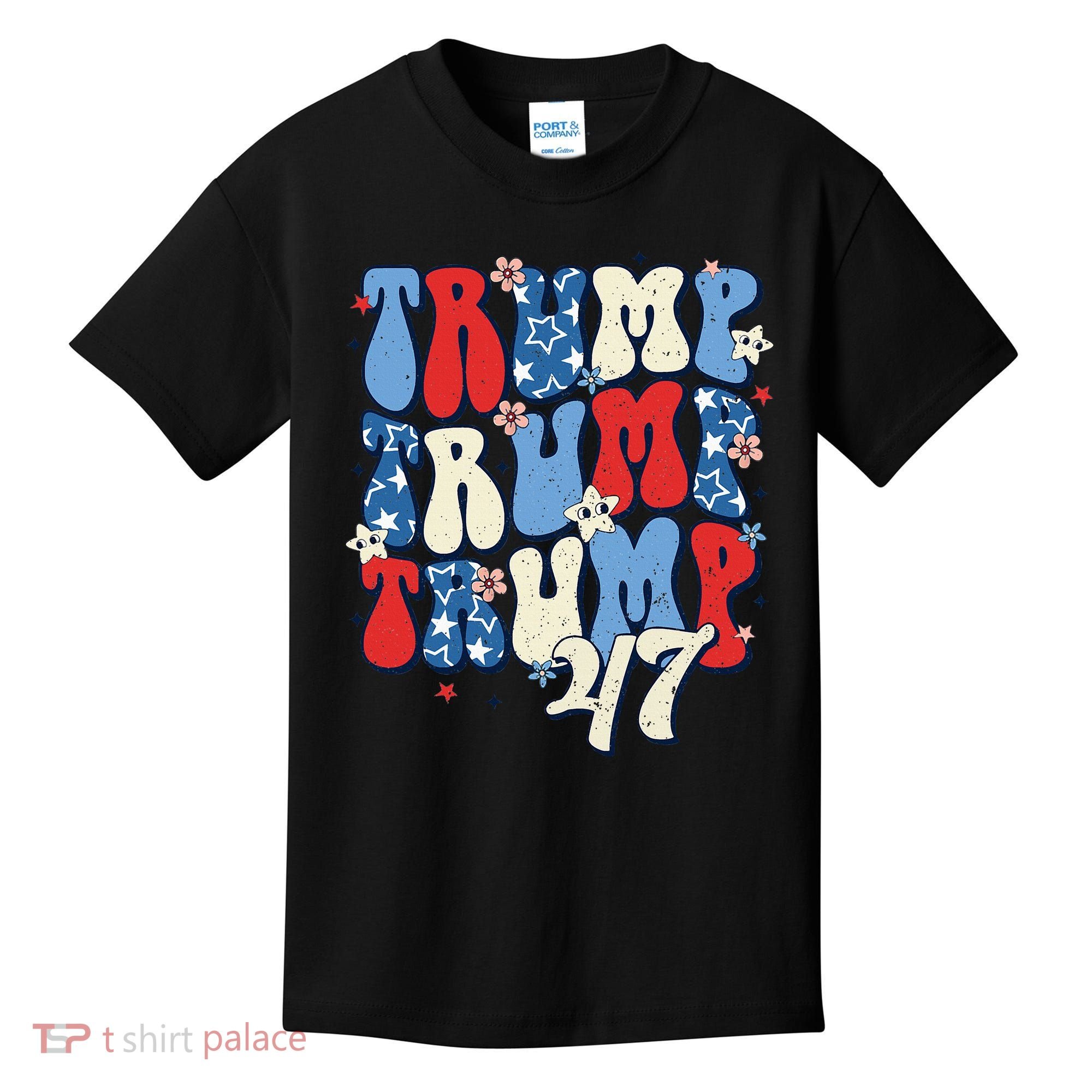 Trump2024ElectionGroovyRetro4thOfJulyDonaldTrump47 Kids T-Shirt