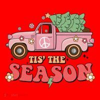 Tis The Season Retro Truck Christmas Santa Hat thumb 1