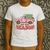 Tis The Season Retro Truck Christmas T-Shirt thumb 3