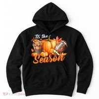 TIS THE SEASON Pumpkin Leaf Latte Fall Thanksgiving Football Hoodie thumb 0
