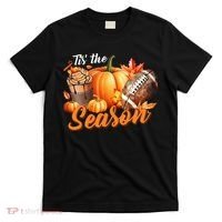 TIS THE SEASON Pumpkin Leaf Latte Fall Thanksgiving Football T-Shirt thumb 0