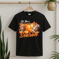 TIS THE SEASON Pumpkin Leaf Latte Fall Thanksgiving Football T-Shirt thumb 2