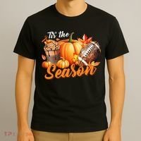 TIS THE SEASON Pumpkin Leaf Latte Fall Thanksgiving Football T-Shirt thumb 3