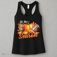 TIS THE SEASON Pumpkin Leaf Latte Fall Thanksgiving Football Women's Tank Top thumb 3
