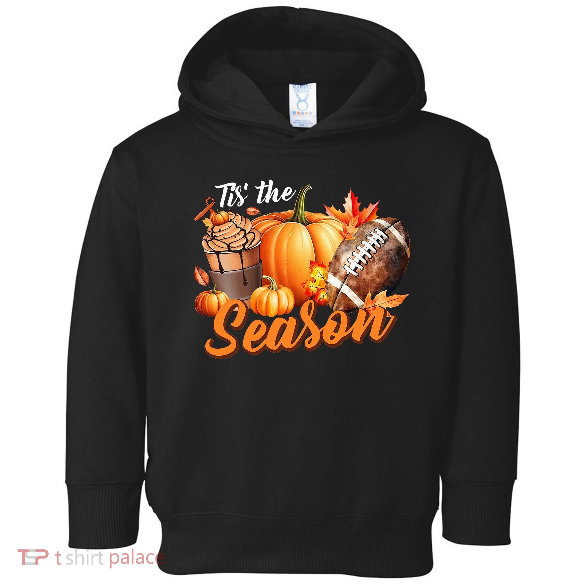 TIS THE SEASON Pumpkin Leaf Latte Fall Thanksgiving Football Toddler Hoodie