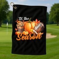TIS THE SEASON Pumpkin Leaf Latte Fall Thanksgiving Football Golf Towel thumb 1