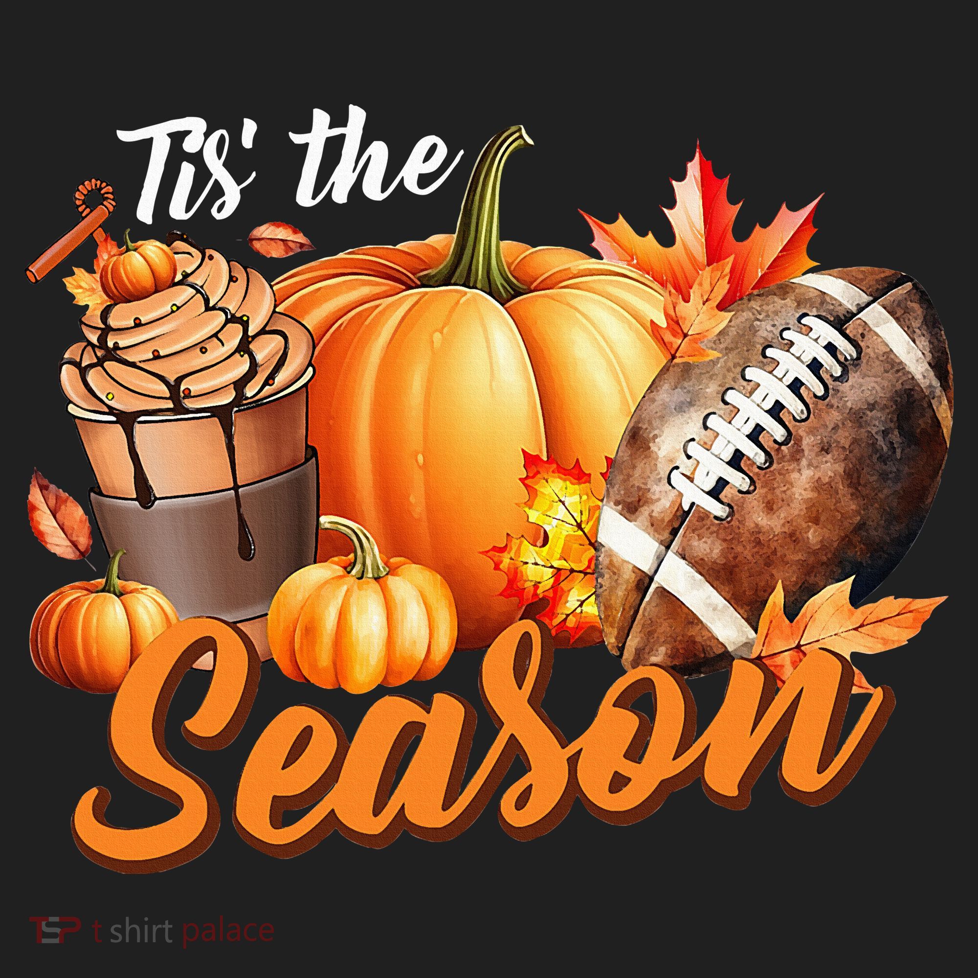 TIS THE SEASON Pumpkin Leaf Latte Fall Thanksgiving Football Golf Towel