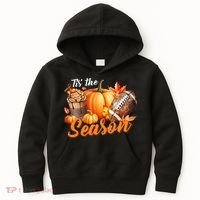 TIS THE SEASON Pumpkin Leaf Latte Fall Thanksgiving Football Kids Hoodie thumb 0
