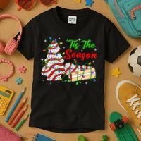 Tis' The Season Christmas Tree Cakes Debbie Xmas Kids T-Shirt thumb 3