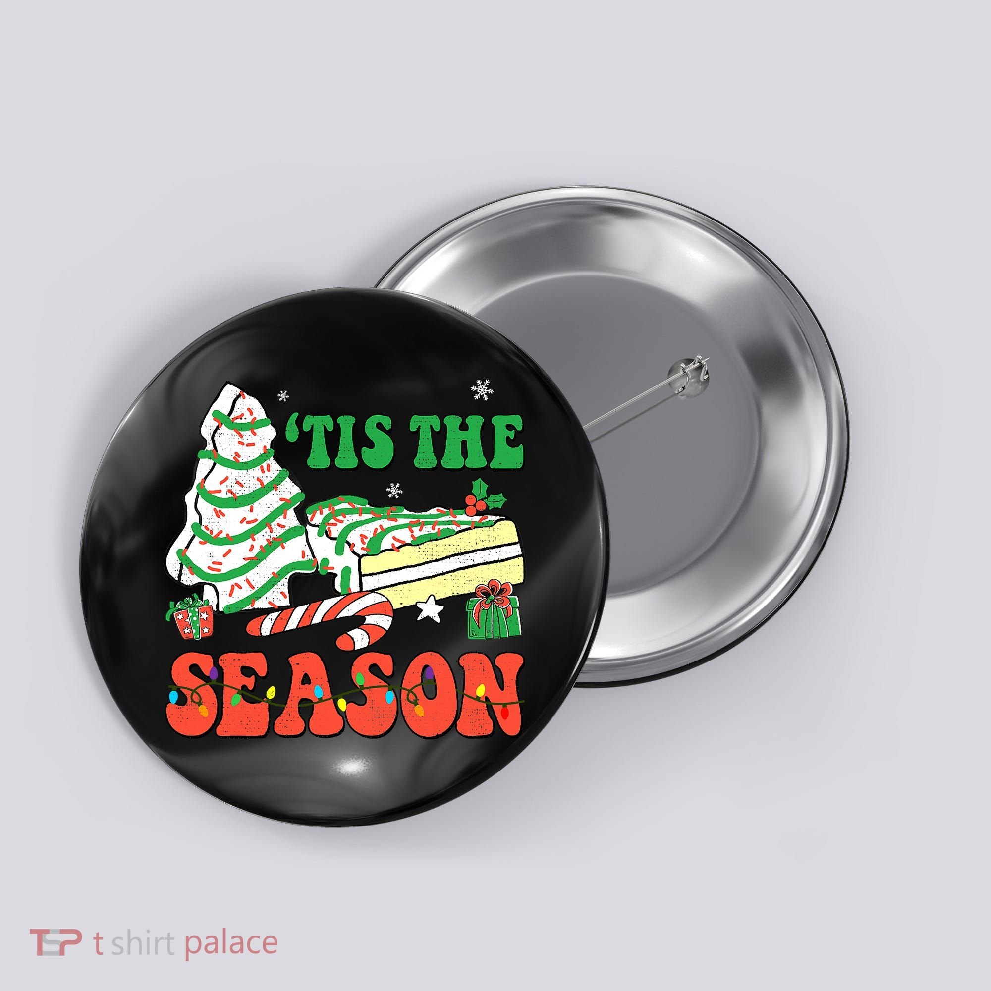Tis' The Season Christmas Tree Cakes Debbie Groovy Button