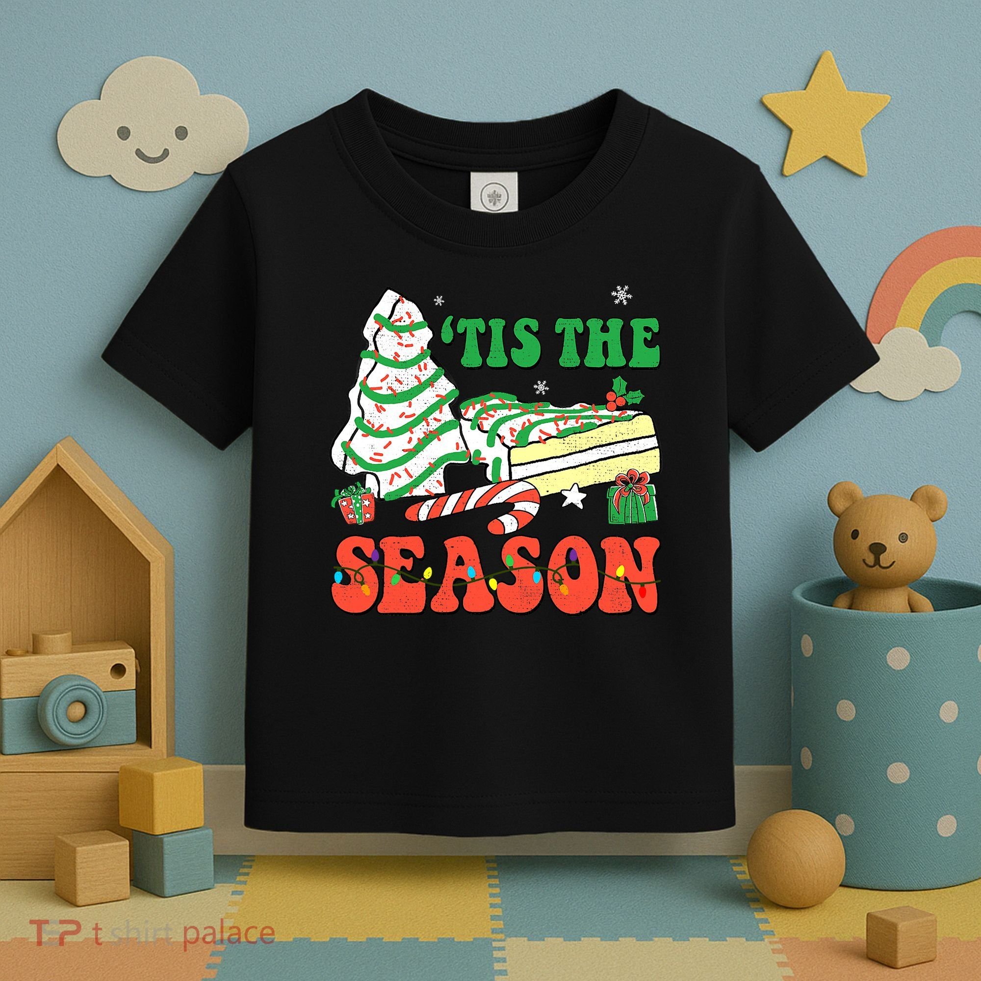 Tis' The Season Christmas Tree Cakes Debbie Groovy Toddler T-Shirt