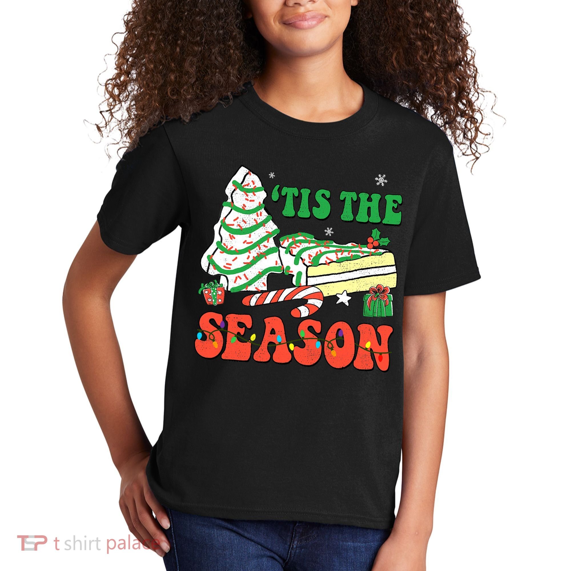 Tis' The Season Christmas Tree Cakes Debbie Groovy Kids T-Shirt