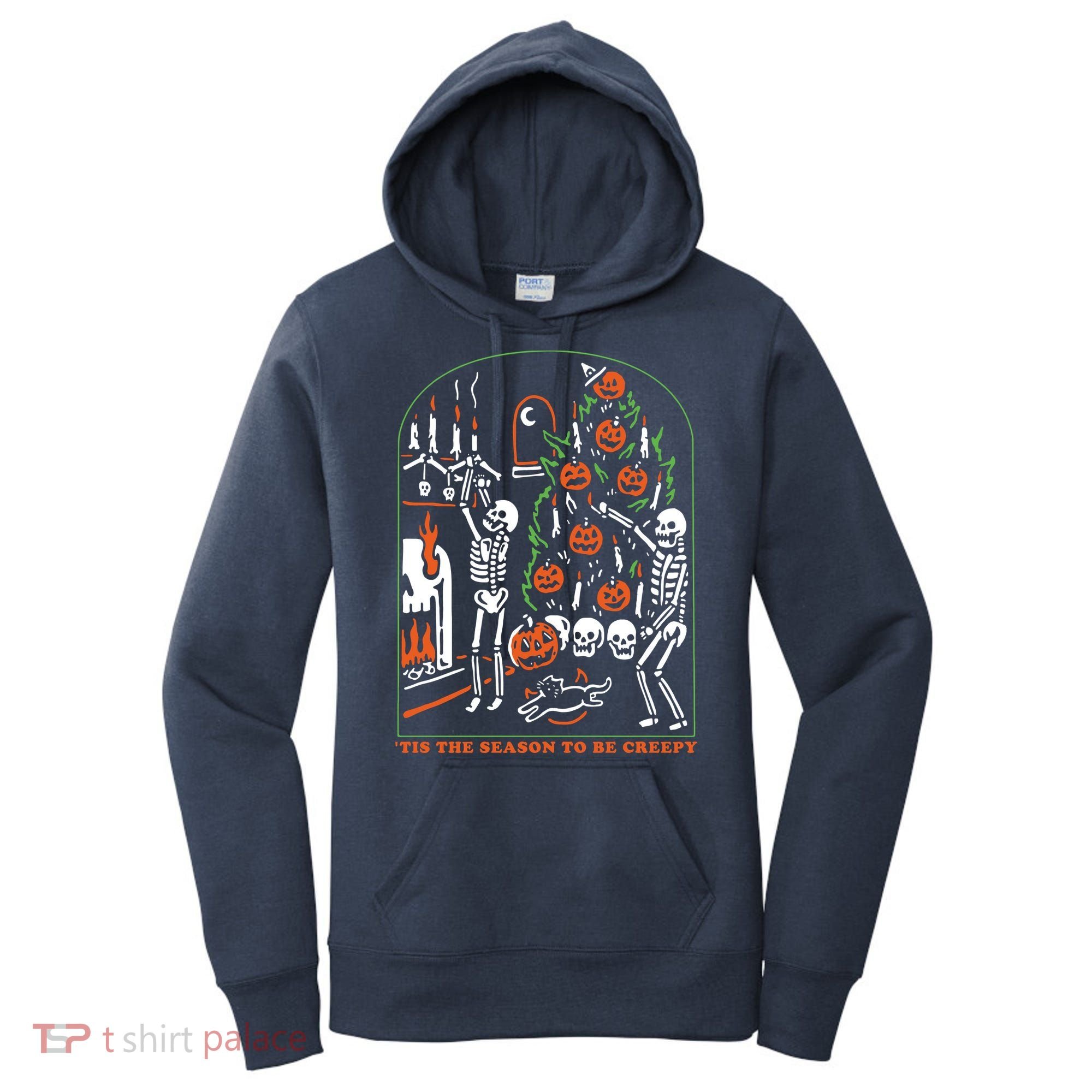 Tis The Season To Be Creepy Crewneck Skeleton Dancing Halloween Women's Hoodie