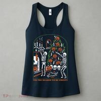 Tis The Season To Be Creepy Crewneck Skeleton Dancing Halloween Women's Tank Top thumb 3