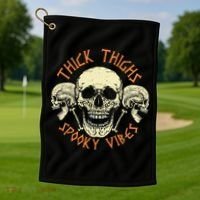 Thick Thighs & Spooky Vibes Halloween Costume Golf Towel thumb 1