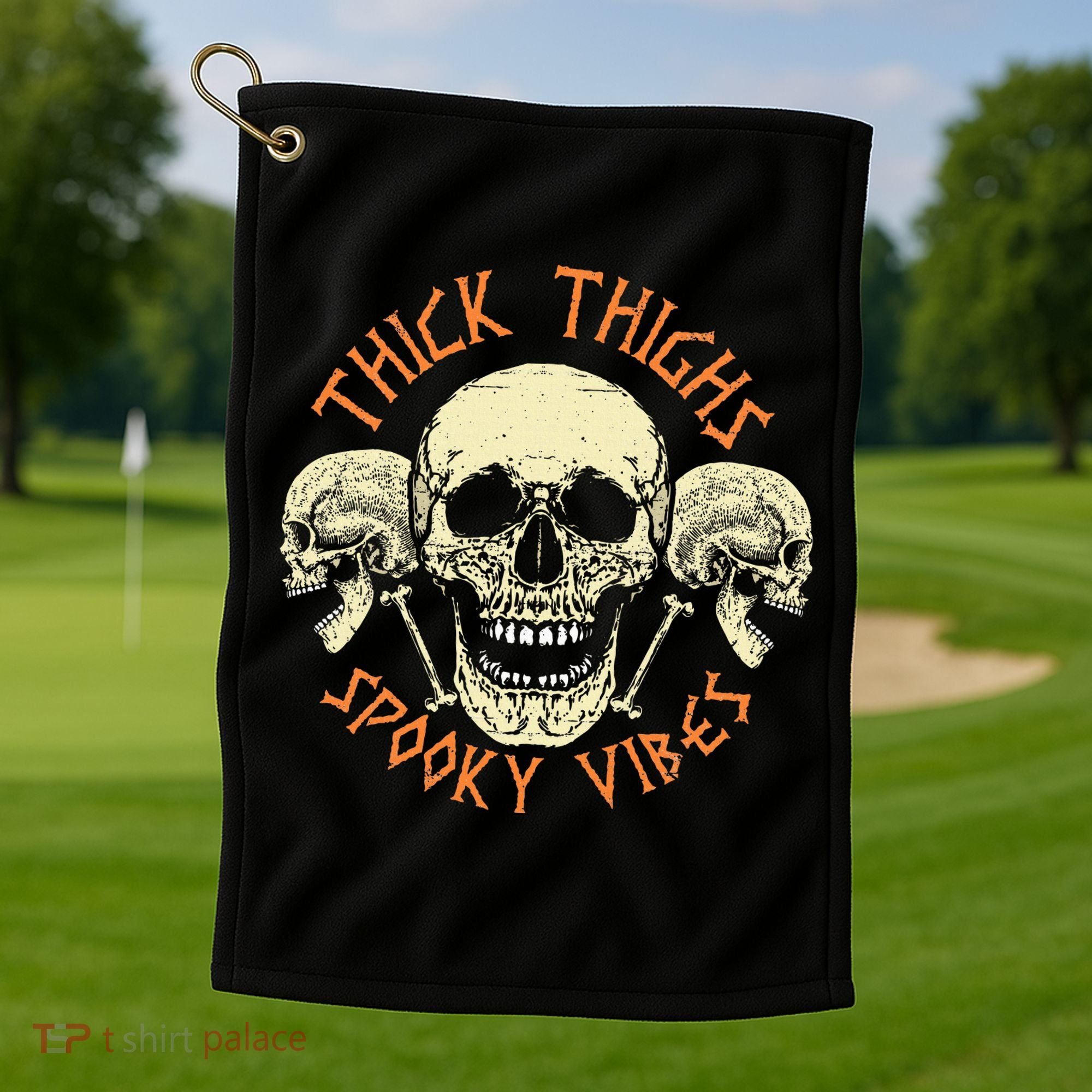 Thick Thighs & Spooky Vibes Halloween Costume Golf Towel