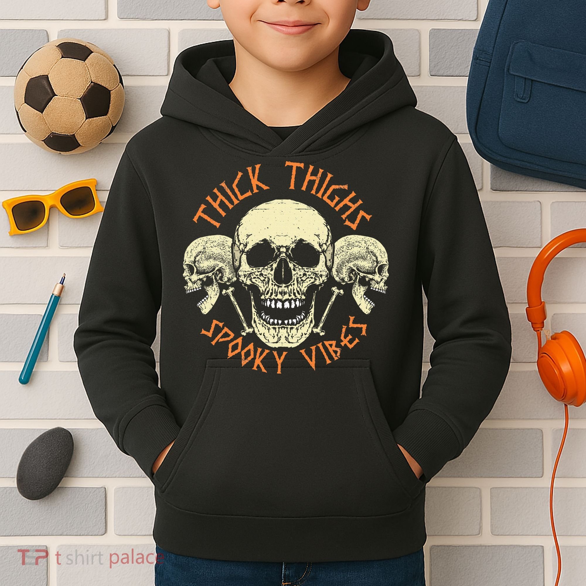 Thick Thighs & Spooky Vibes Halloween Costume Kids Hoodie