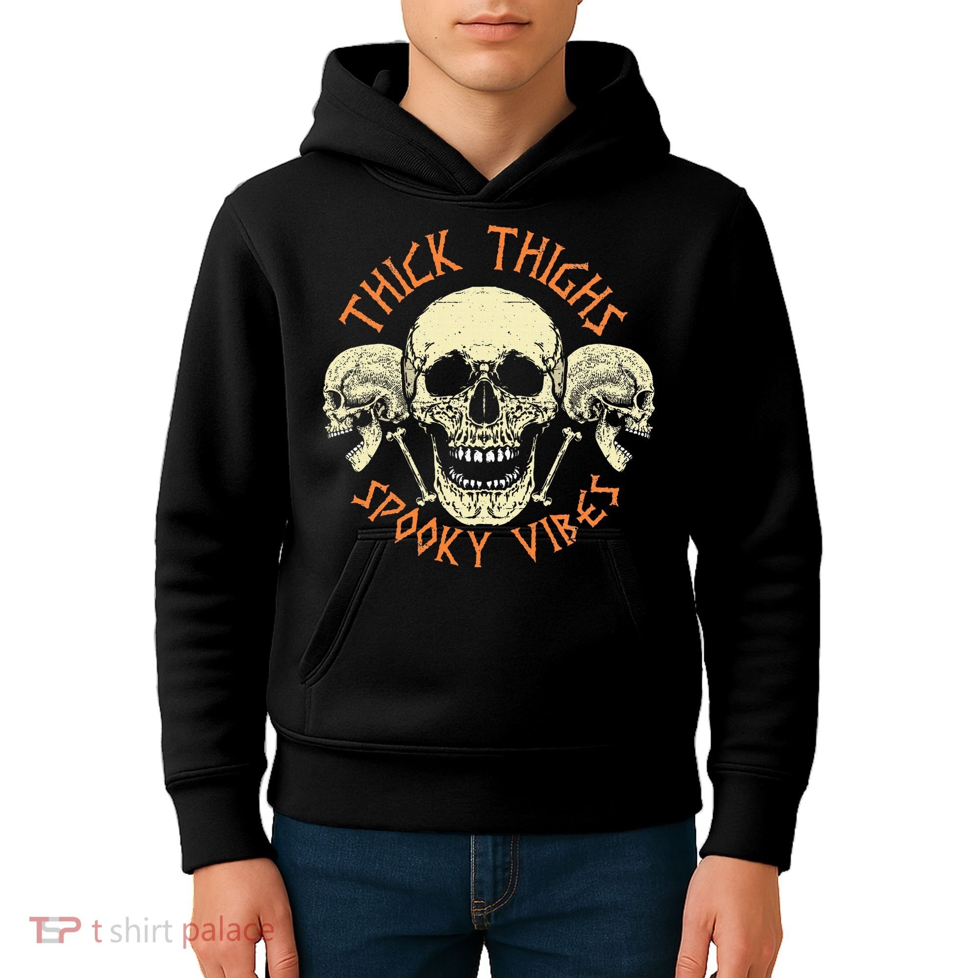 Thick Thighs & Spooky Vibes Halloween Costume Kids Hoodie