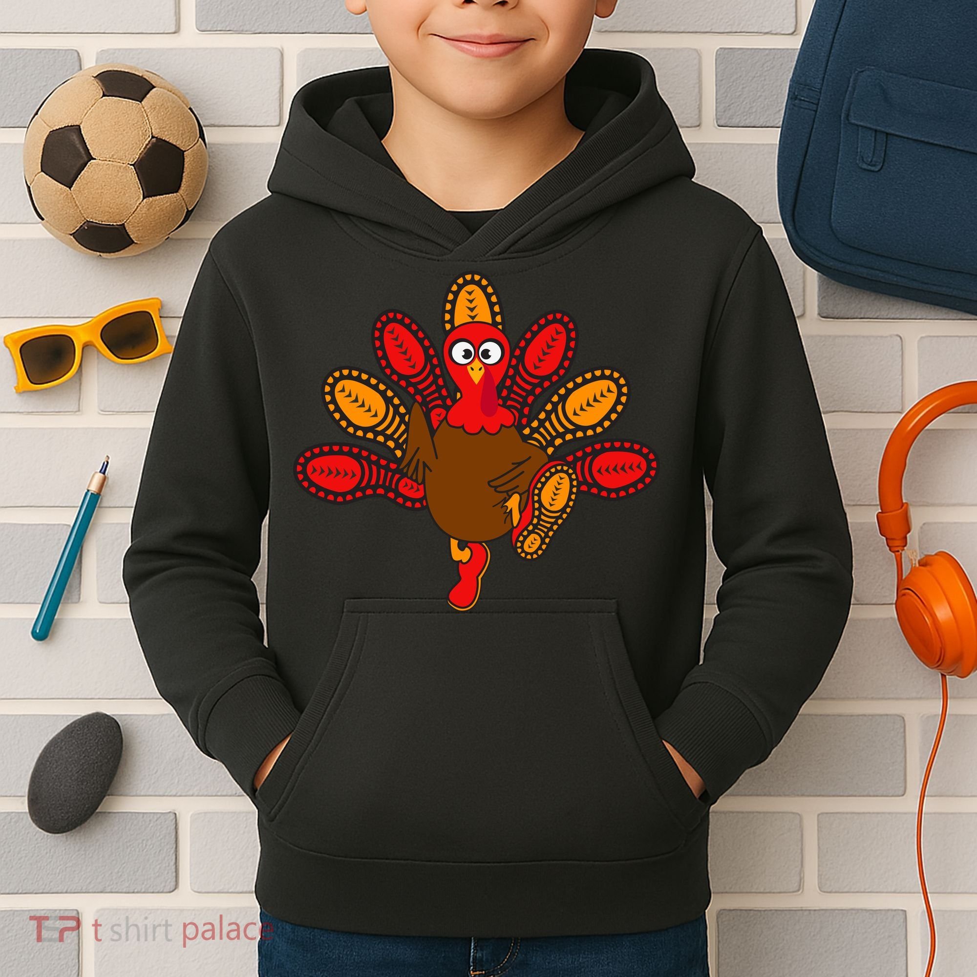 Thanksgiving Trot Squad Turkey Kids Hoodie