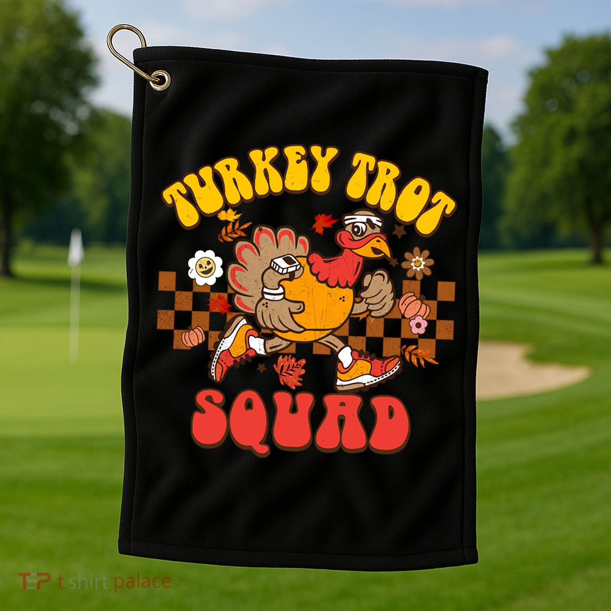 Turkey Trot Squad Funny Thanksgiving Running Fall Turkey Gift Golf Towel