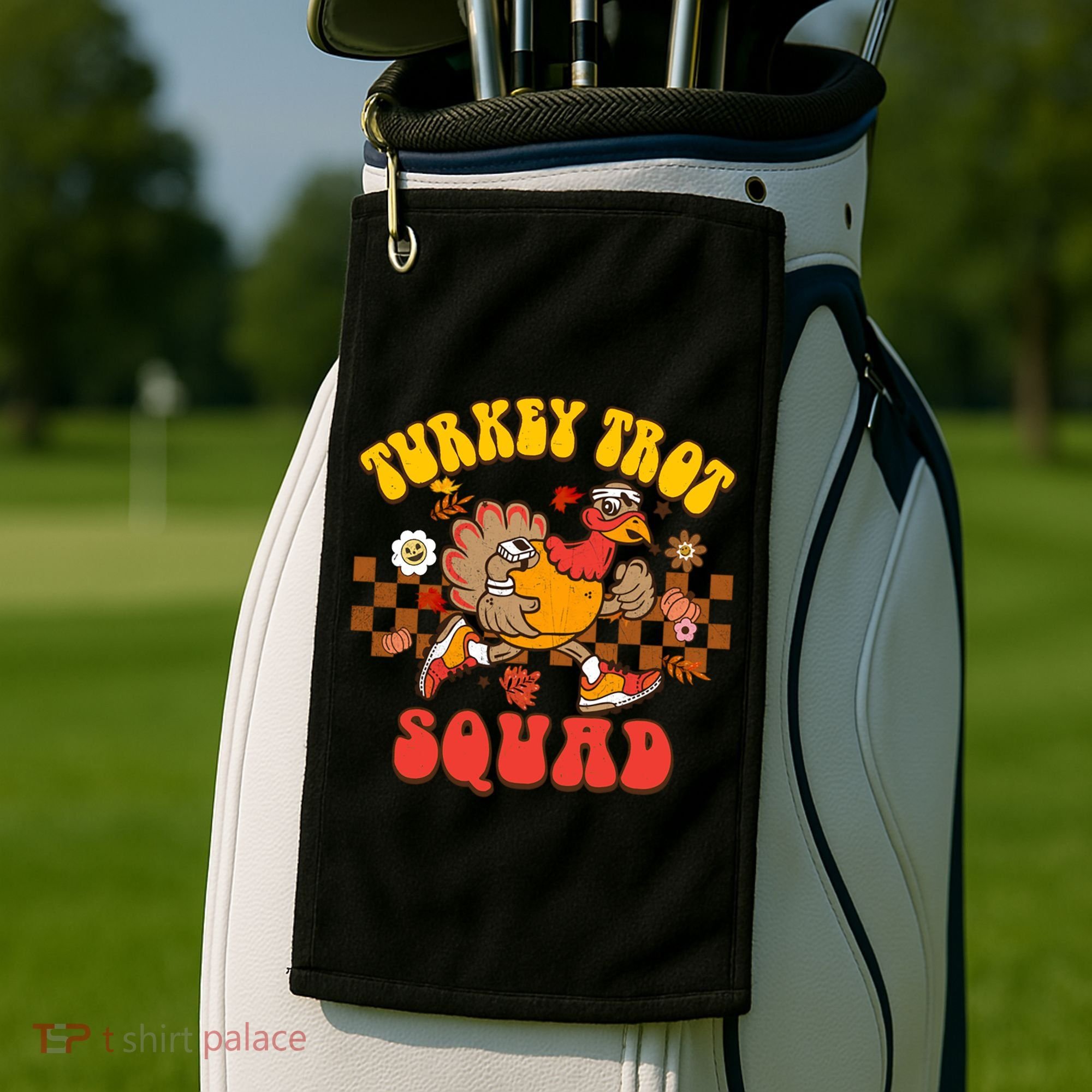 Turkey Trot Squad Funny Thanksgiving Running Fall Turkey Gift Golf Towel