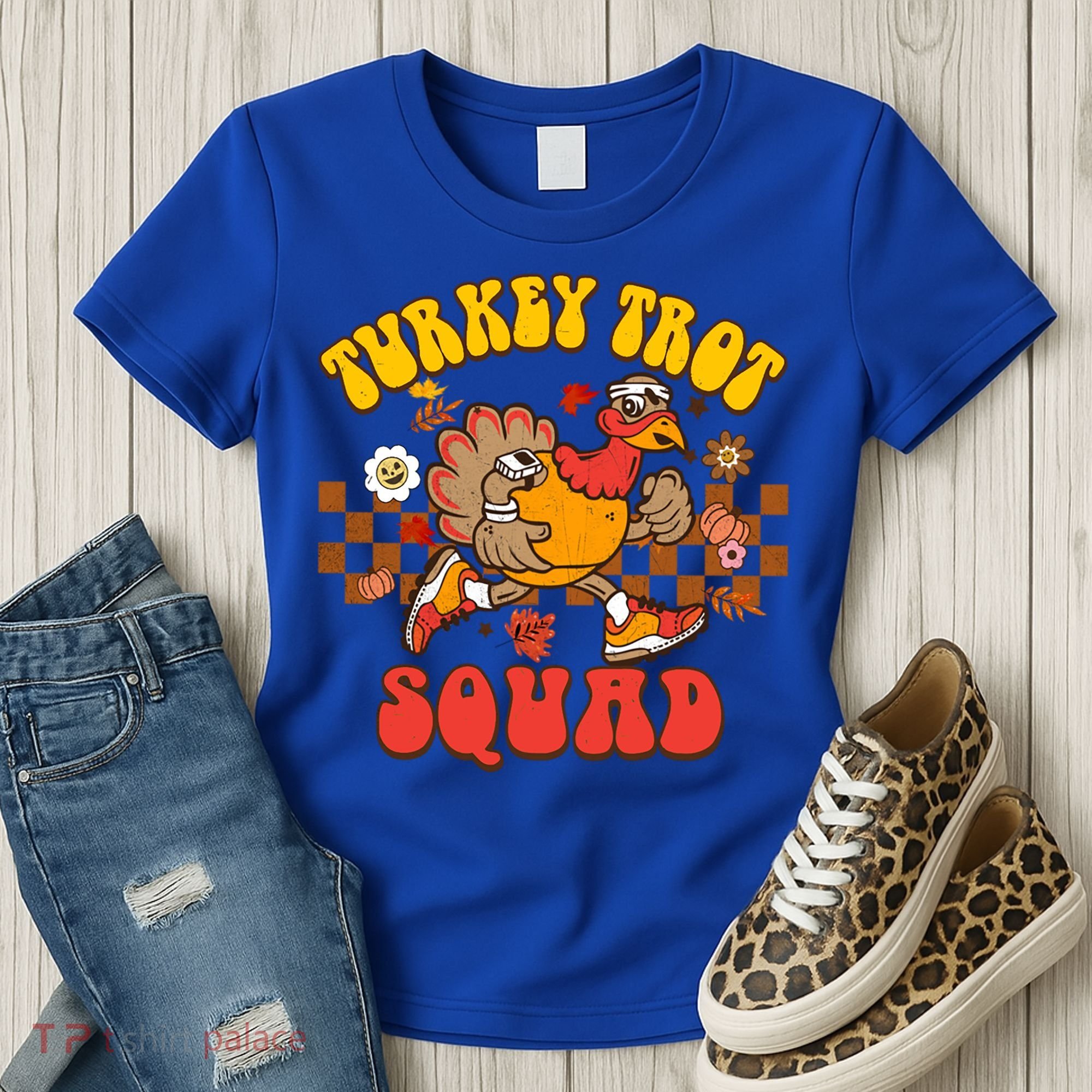 Turkey Trot Squad Funny Thanksgiving Running Fall Turkey Gift Women's T-Shirt