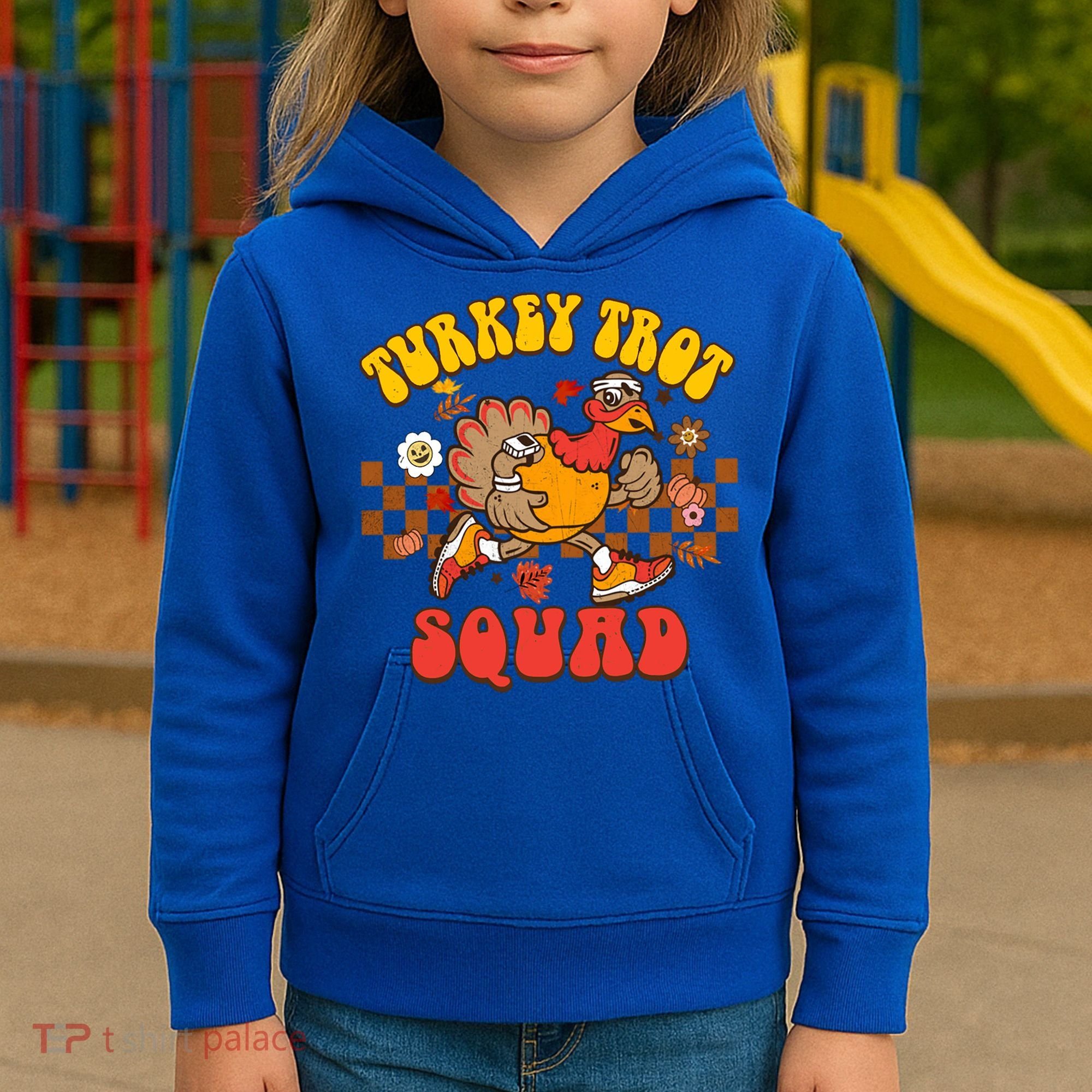 Turkey Trot Squad Funny Thanksgiving Running Fall Turkey Gift Kids Hoodie