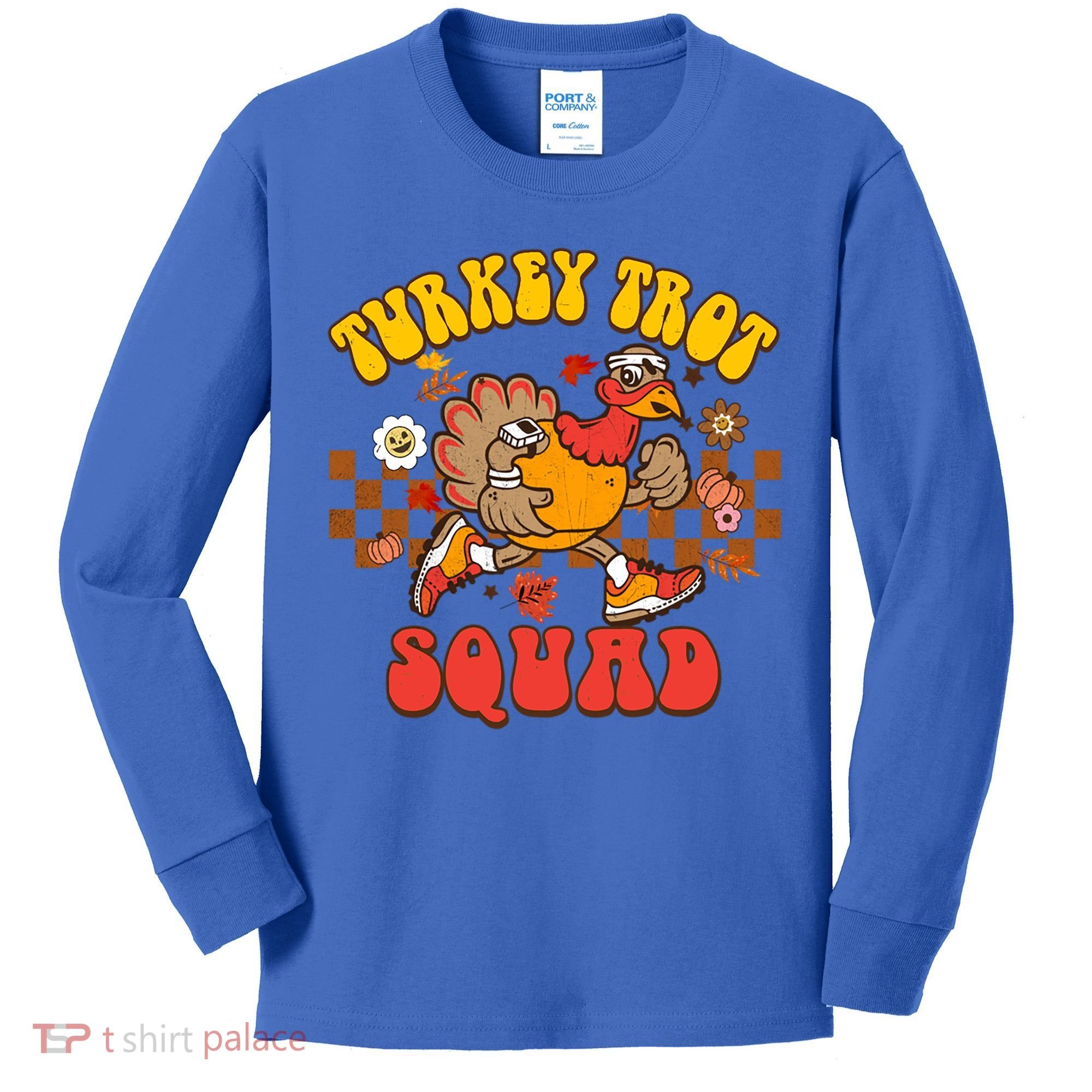 Turkey Trot Squad Funny Thanksgiving Running Fall Turkey Gift Kids Long Sleeve Shirt